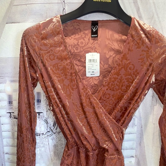 NWT WINDSOR LONG SLEEVE MESH VELVET BODYSUIT - Picture 2 of 6